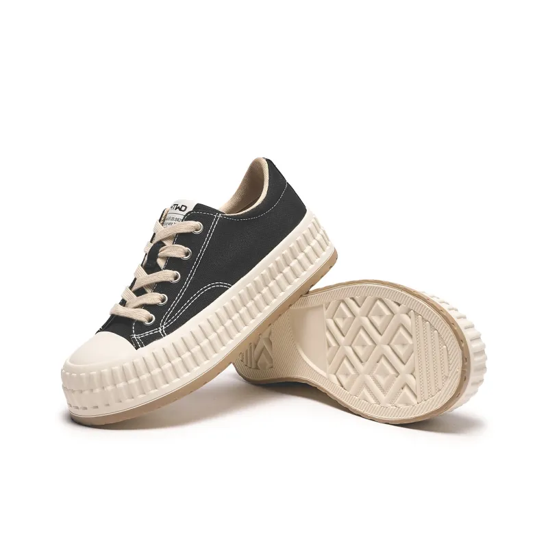 Hotwind Canvas Shoes Women's Low Top 01 Black/03 Beige-3