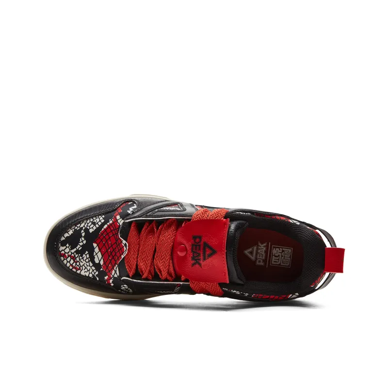 PEAK Slip-Resistant Cushioning Wear-Resistant Support Low-Top Skateboard Shoes Men's Black Precious Red-3