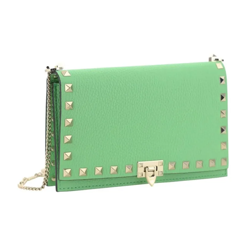 Valentino GARAVANIRockstud Calfskin Crossbody Bag Shoulder Bag Small Size Women's Green-1
