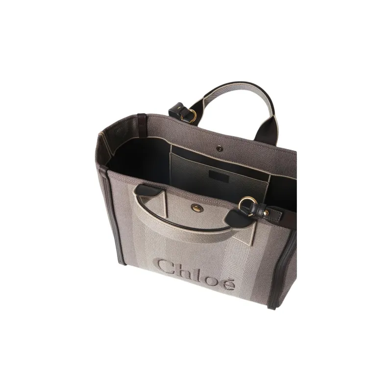 Chloe Cotton Tote Bag Shopping Bag Shoulder Bag Handbag Women's Col Brown-3