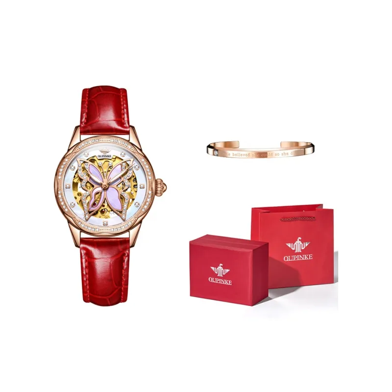 Oupinke AIR-BORN Collection Ceramic Rhinestone-Embellished Mechanical Movement Watch Women's Watch White Dial-11