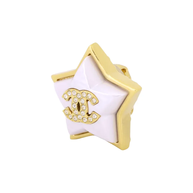 CHANEL Metal Clip On Earrings Women's Gold/White-2
