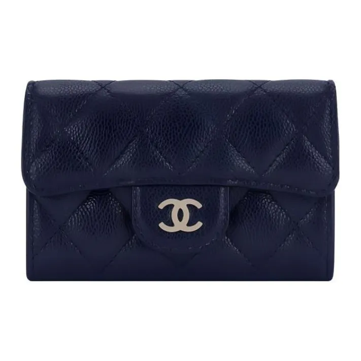 CHANEL Grain Cow Leather Card Holder Women's Marine Blue-0