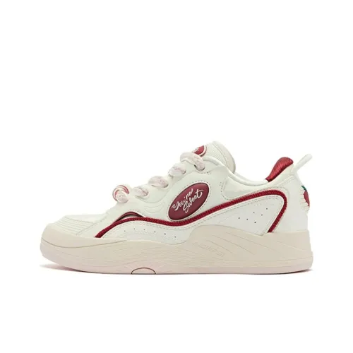 QIAODAN Egg Shoes Cushioning Wear Resistant Low Top Skateboard Shoes Women's Ivory Preppy Red