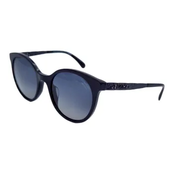 CHANEL Plate Frame Metal Round Sunglasses Unisex Black