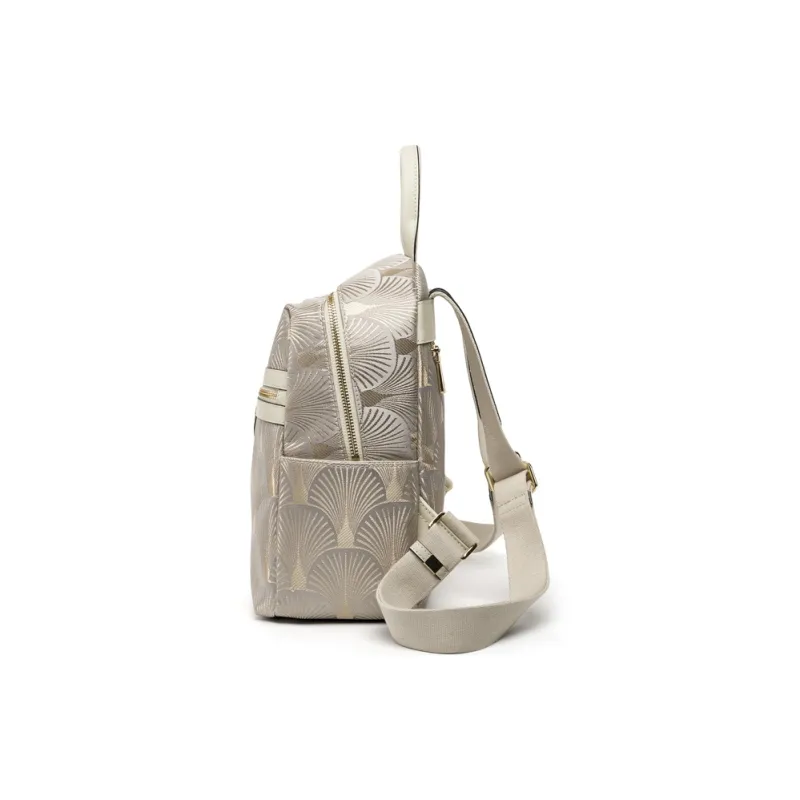 ZOOLER Cow Leather Backpack Medium Size Women's Elegant White/Dunhuang Green/Navy Black-4