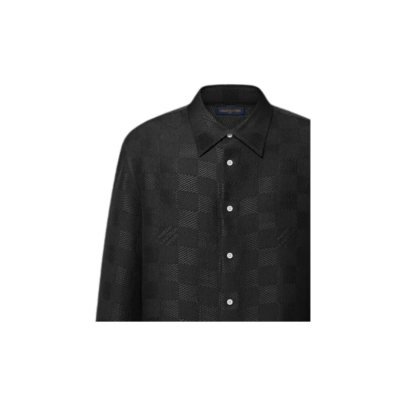 LOUIS VUITTON Jacquard Damier Long Sleeved Silk Shirt-3