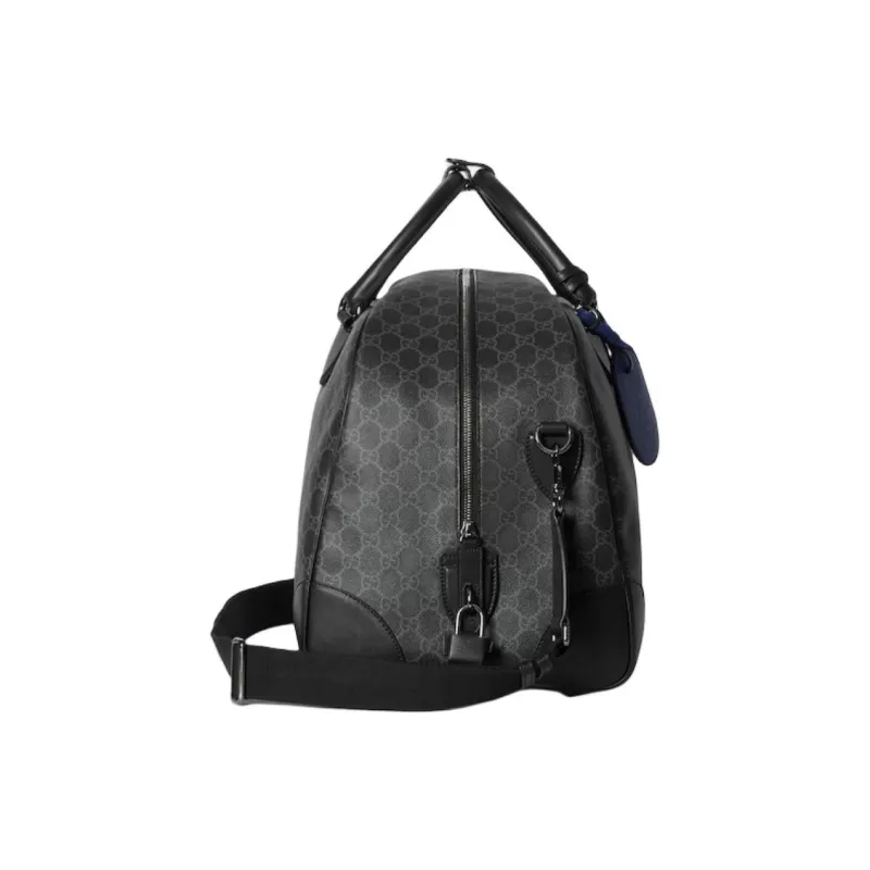 GUCCI Leather Trim Travel Bag Medium Size Unisex Black-2