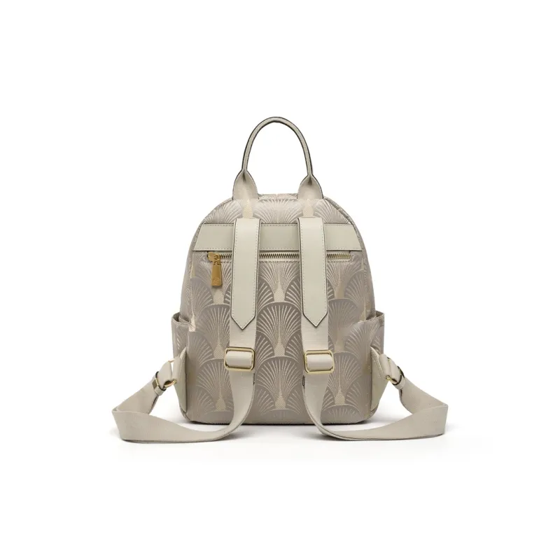 ZOOLER Cow Leather Backpack Medium Size Women's Elegant White/Dunhuang Green/Navy Black-2