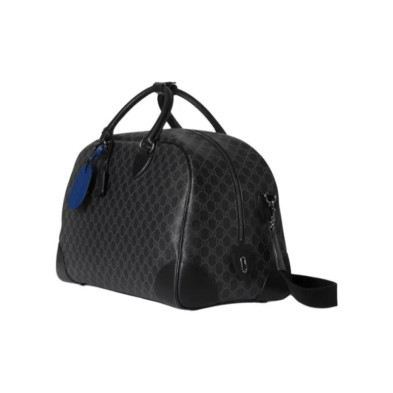 GUCCI Leather Trim Travel Bag Medium Size Unisex Black-1