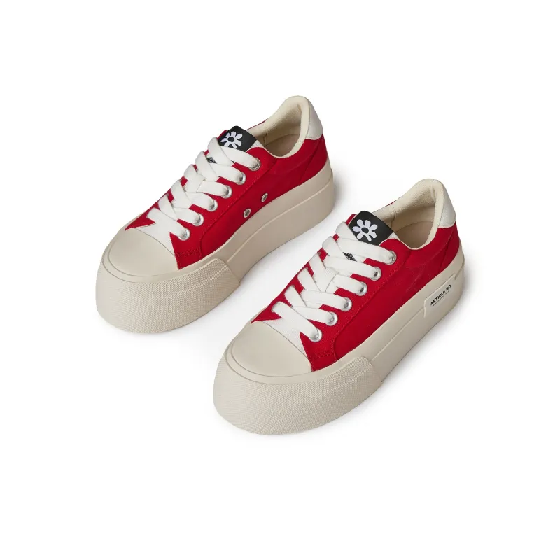 ARTICLE NO. Wear resistant And Lightweight Low Top Canvas Shoes Unisex Red & White-2