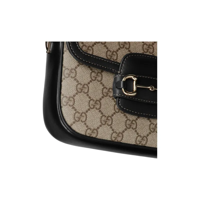 GUCCI Horsebit 1955 Coated Material Shoulder Bag Mini Women's Beige & Dark Brown-5