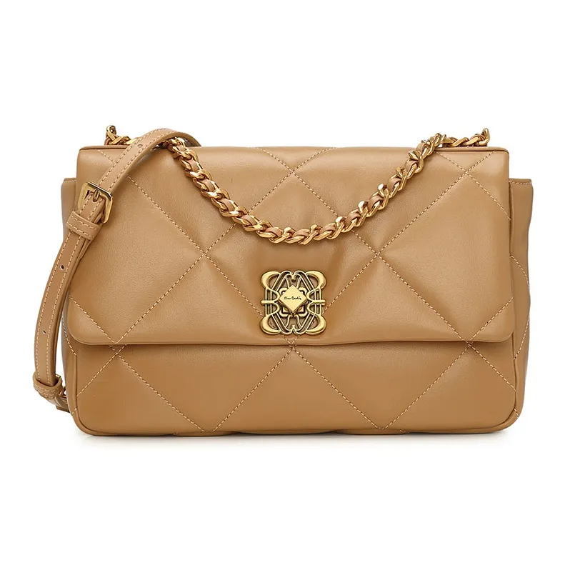 PIERRE CARDIN Cow Leather One Shoulder Crossbody Chain Bag Women's Black Ecru/Yellow Brown-5