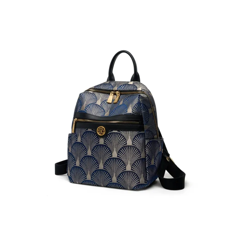 ZOOLER Cow Leather Backpack Medium Size Women's Elegant White/Dunhuang Green/Navy Black-13
