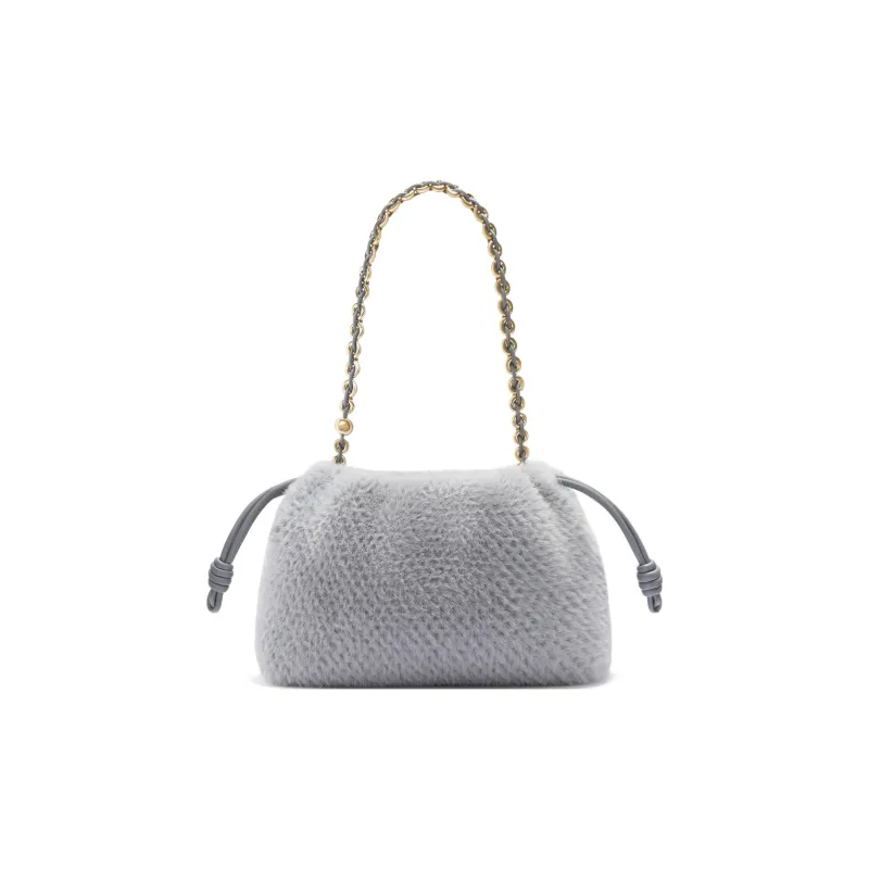 LOEWE Flamenco Knitted Fabric Portable Crossbody Bag Shoulder Bag Medium Size Women's Silver Gray-1