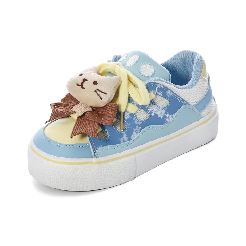 Cob Wear-resistant And Lightweight Low-Top Skateboard Shoes Women's Blue Yellow White-1