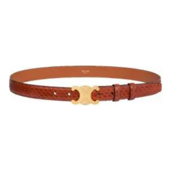 CELINE Python Smooth Buckle Leather Belts Women's Tan 2.5CM