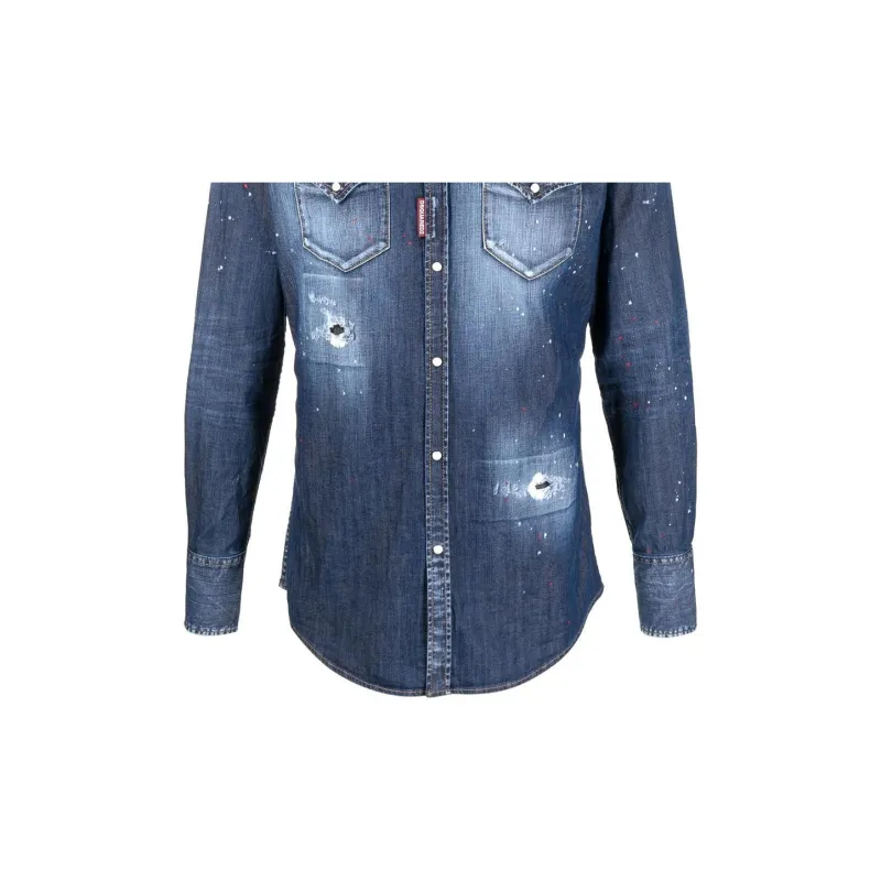 DSQUARED 2 Long Sleeved Curved Hem Shirt-5