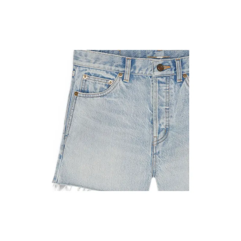 SAINT LAURENT High Waist Raw Edge Denim Shorts-3
