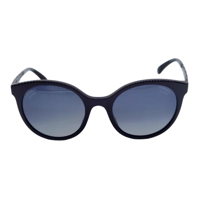 CHANEL Plate Frame Metal Round Sunglasses Unisex Black-1