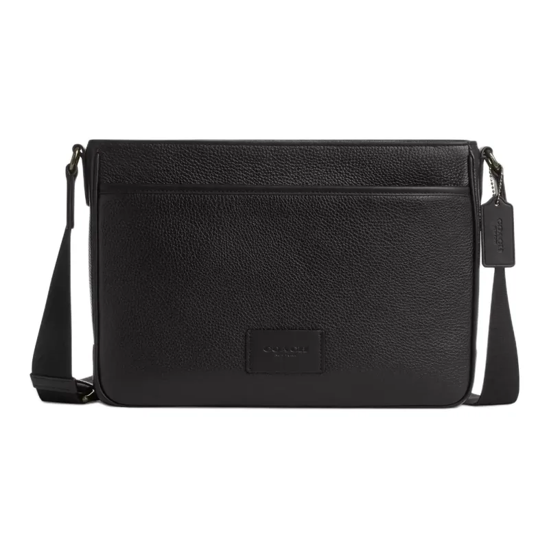 COACH Refined Pebble Pattern Leather Shoulder Bag, Crossbody Bag Tubas Men's Black-0