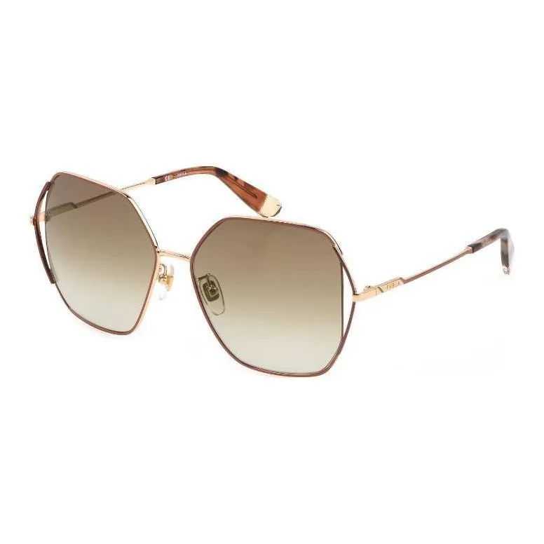 Furla Metal Nylon Irregular Shape Sunglasses Women's Gold-0