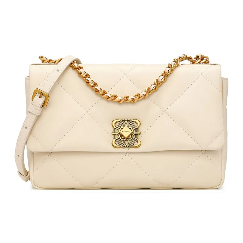 PIERRE CARDIN Cow Leather One Shoulder Crossbody Chain Bag Women's Black Ecru/Yellow Brown-10