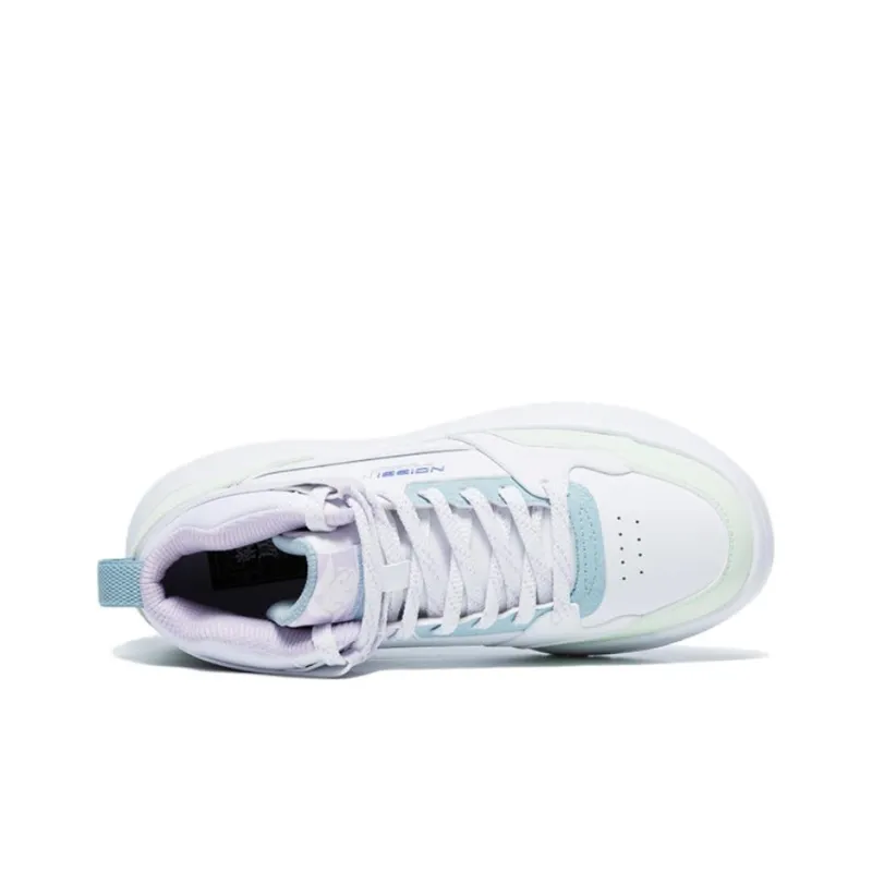 QIAODAN Coverage Warm High Top Skateboard Shoes Women's White Green-2