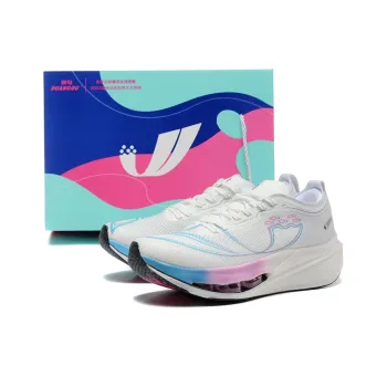 DUANGOU Cushioning, Slip Resistant, Abrasion Resistant, Breathable Low Top Running Shoes Unisex White Blue Dream Pink