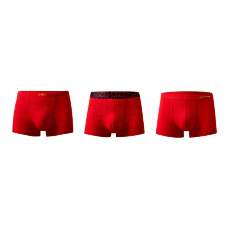 H YXIANG Underpants Men's 3 Pack Good Luck Red-0