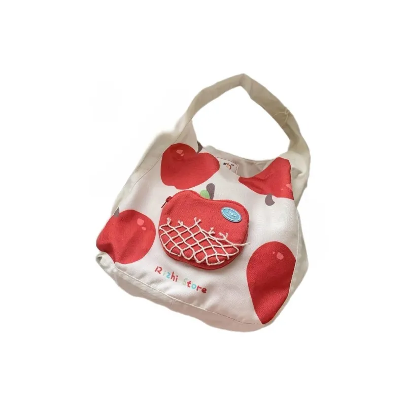 RIZHI STORE Shoulder Bags Red Apple Canvas Bag-1