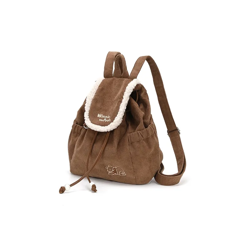 Disney Winnie The Pooh Series Corduroy Backpack Medium Size Women's Brown-2