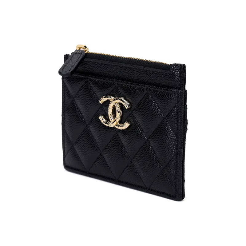 CHANEL Caviar Calfskin Card Holder Unisex Black-1