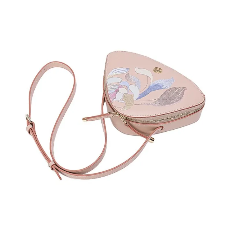 Ancient Yi Xi Cow Leather Cheongsam Crossbody Bag Small Size Women's Peach Blossom Pink-4