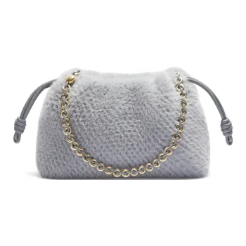 LOEWE Flamenco Knitted Fabric Portable Crossbody Bag Shoulder Bag Medium Size Women's Silver Gray