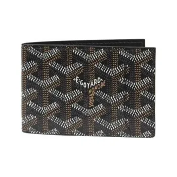 GOYARD Canvas With Calfskin Card Holder Wallet Unisex Black