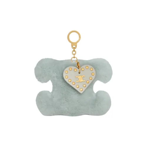 CELINE Triomphe Pom pom Keyring With Heart In Shearling And Calfskin With Gold Finishing