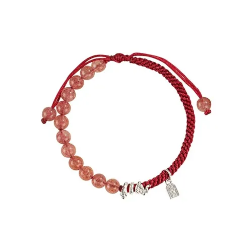SHARK BABY Strawberry Quartz Silver Sheen Obsidian Bracelets Unisex