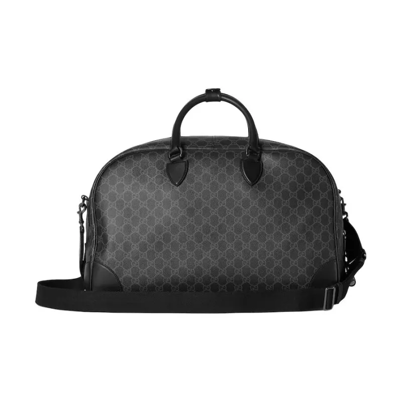 GUCCI Leather Trim Travel Bag Medium Size Unisex Black-3