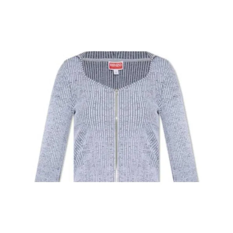 KENZO Zip Up Ribbed Cardigan-3