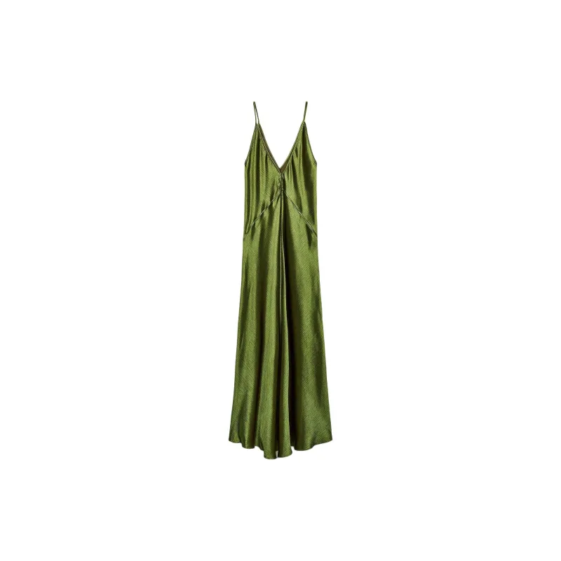 ZARA ZW Series Slip Dresses Women's Green-1