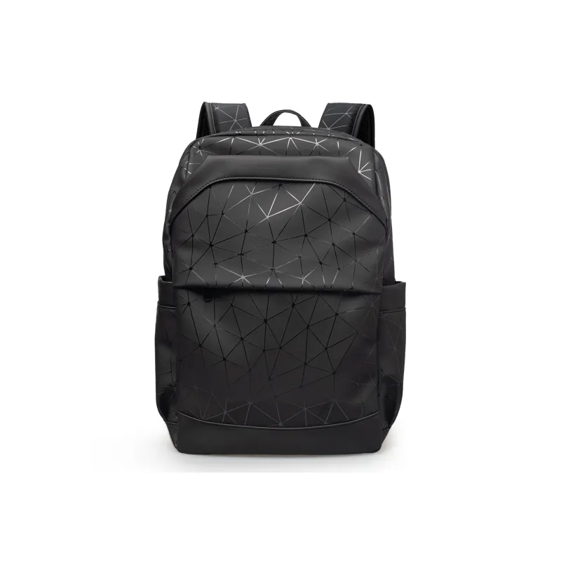 Slazenger PU Business Commute Students Patchwork Backpack Regular Men's Black/Diamond Black-4