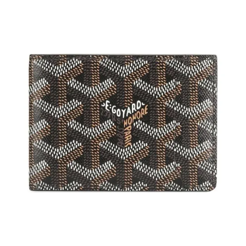 GOYARD Canvas With Calfskin Card Holder Wallet Unisex Black-1