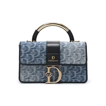 SEPTWOLVES Denim With PU Panel Crossbody Bag Women's Denim Blue