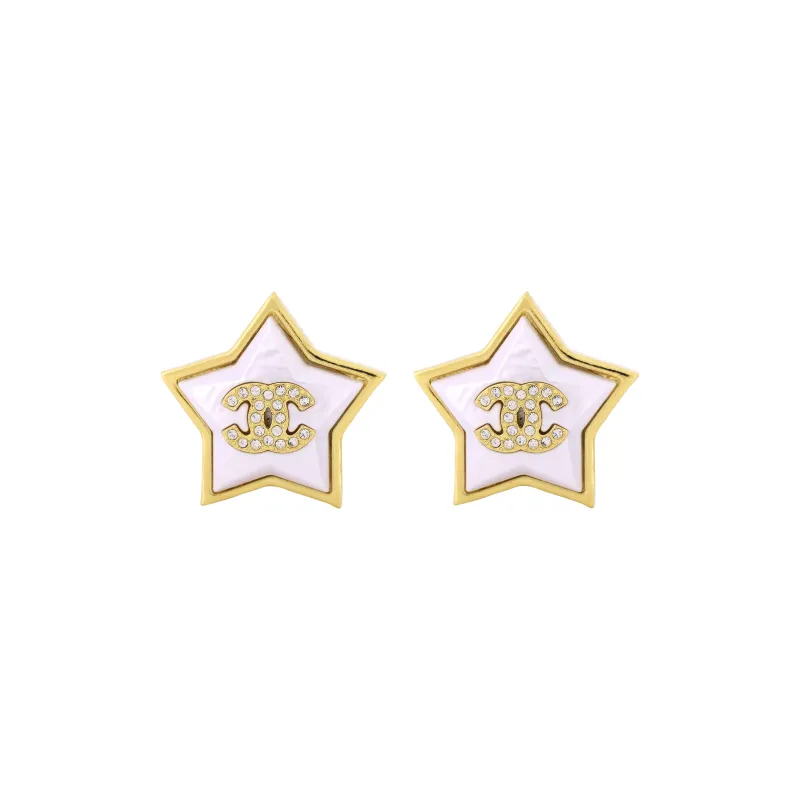 CHANEL Metal Clip On Earrings Women's Gold/White-0