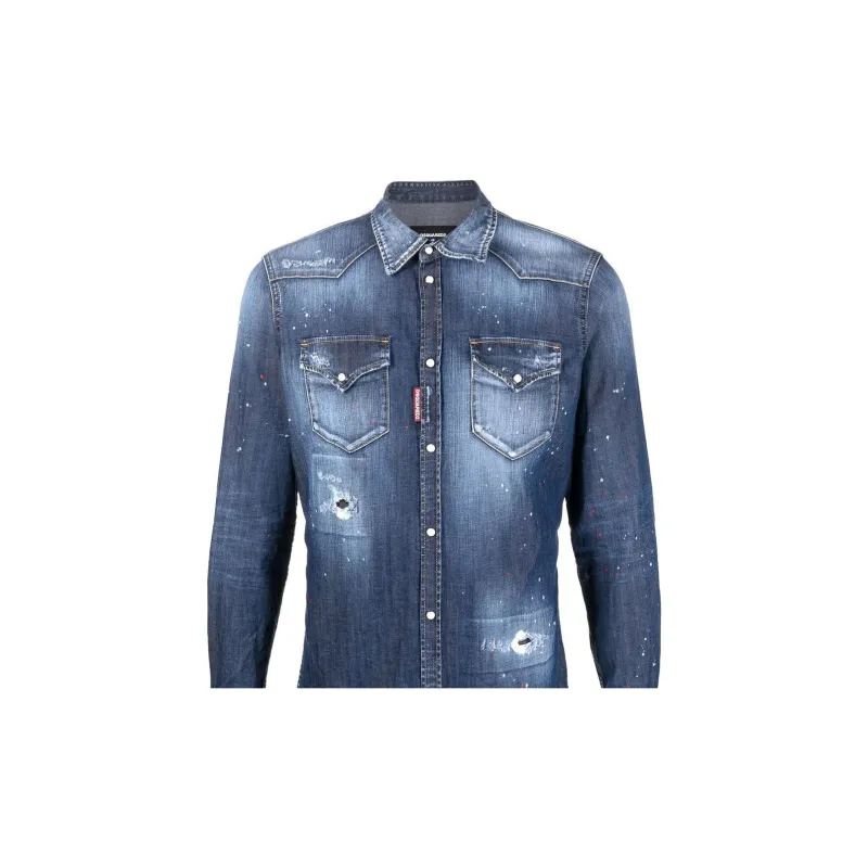 DSQUARED 2 Long Sleeved Curved Hem Shirt-4