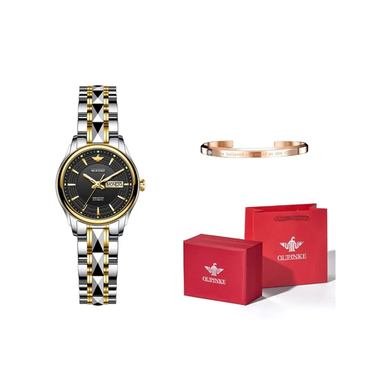 Oupinke Gaias Collection Mechanical Movement Stainless Steel Watchband Watch Women's Watch White Dial-6