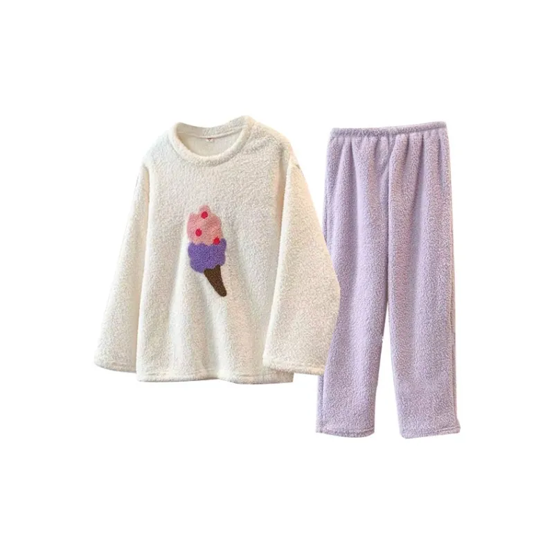 OEING Pajama Set Women's Crew Neck Ice Cream-0