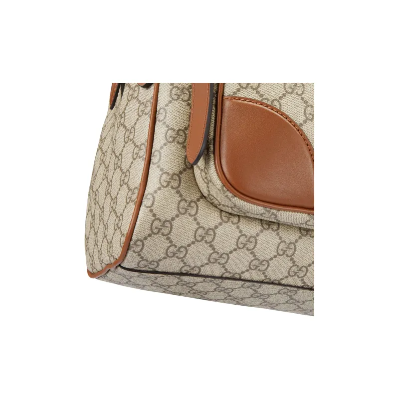 GUCCI GG Emblem Coated Canvas Backpack Medium Size Men's Beige & Dark Brown-5