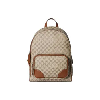 GUCCI GG Emblem Coated Canvas Backpack Medium Size Men's Beige & Dark Brown